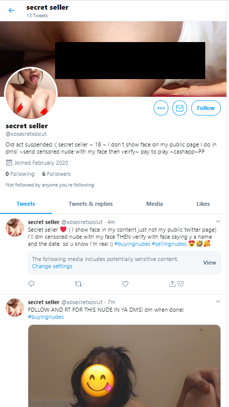 DEFFO HER. STILL RUNNING/SCAMMING? Update: #OnBlast Underaged SCAMMER'S current accounts:- @sexxysinnner- @secretseller17 => @xosecretxoslutStill UNDERAGE, selling content & scamming; STILL ILLEGAL/WRONG! #RT &  #REPORT HER ACCOUNTS to Twitter CSE:  https://help.twitter.com/forms/cse 