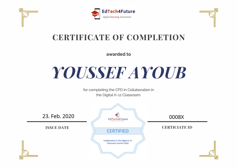 YoussefA_edu's tweet photo. I'm so excited to receive the CPD Certificate Collaboration in the Digital K-12 Classroom Summit 2020
#CDCS20 #EdTech4Future #MicrosoftEDU #MIEExpert @taalimtice @ilhamlaaziz @wakelet @SDGLabSchools @SDGsInSchools @GreenThinkerz #SustainableCosmos @Flipgrid https://t.co/wLS123zQR9
