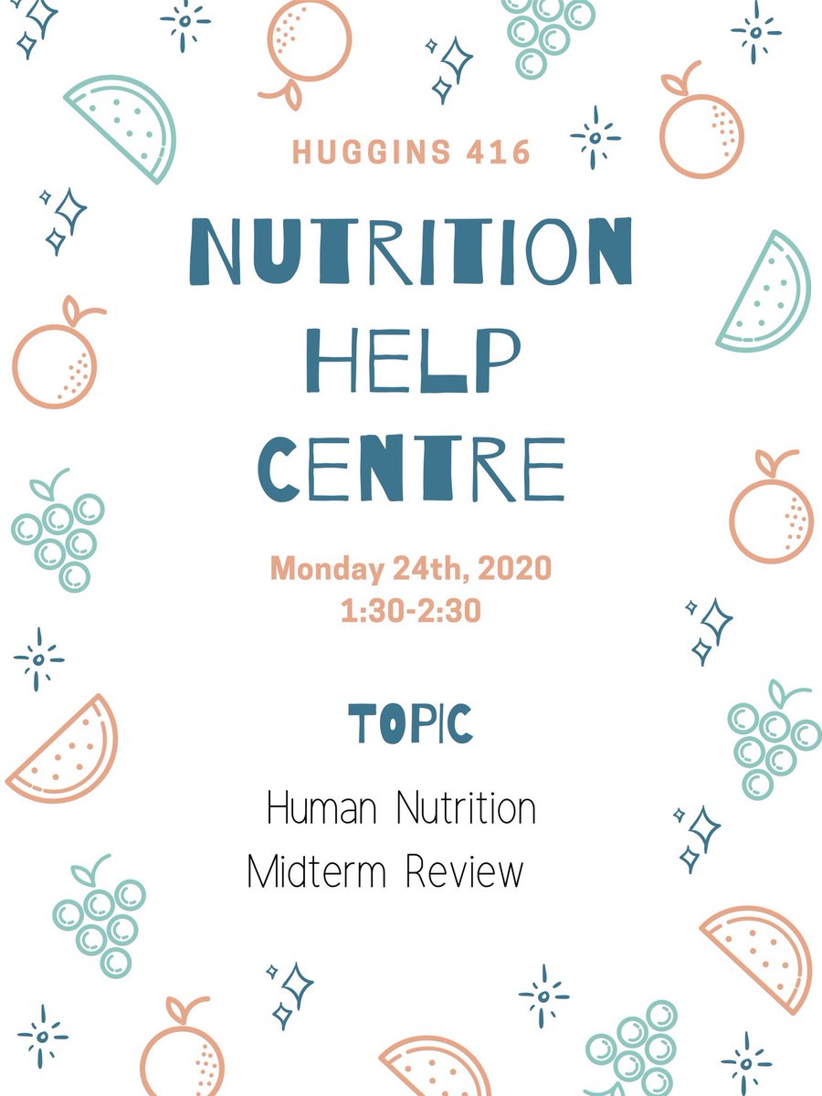 AcadiaNutrition's tweet photo. The @AcadiaU @AcadiaNutrition Help Centre is open Mon. Feb 24th from 1:30-2:30 pm. Join TA @HannahChapeskie in #HugginsScienceHall 416 for a fun, interactive Human Nutrition Midterm Review or come w/ any course questions. When not open for help, use the Centre for studying 📚 https://t.co/EXj2RZbfGx