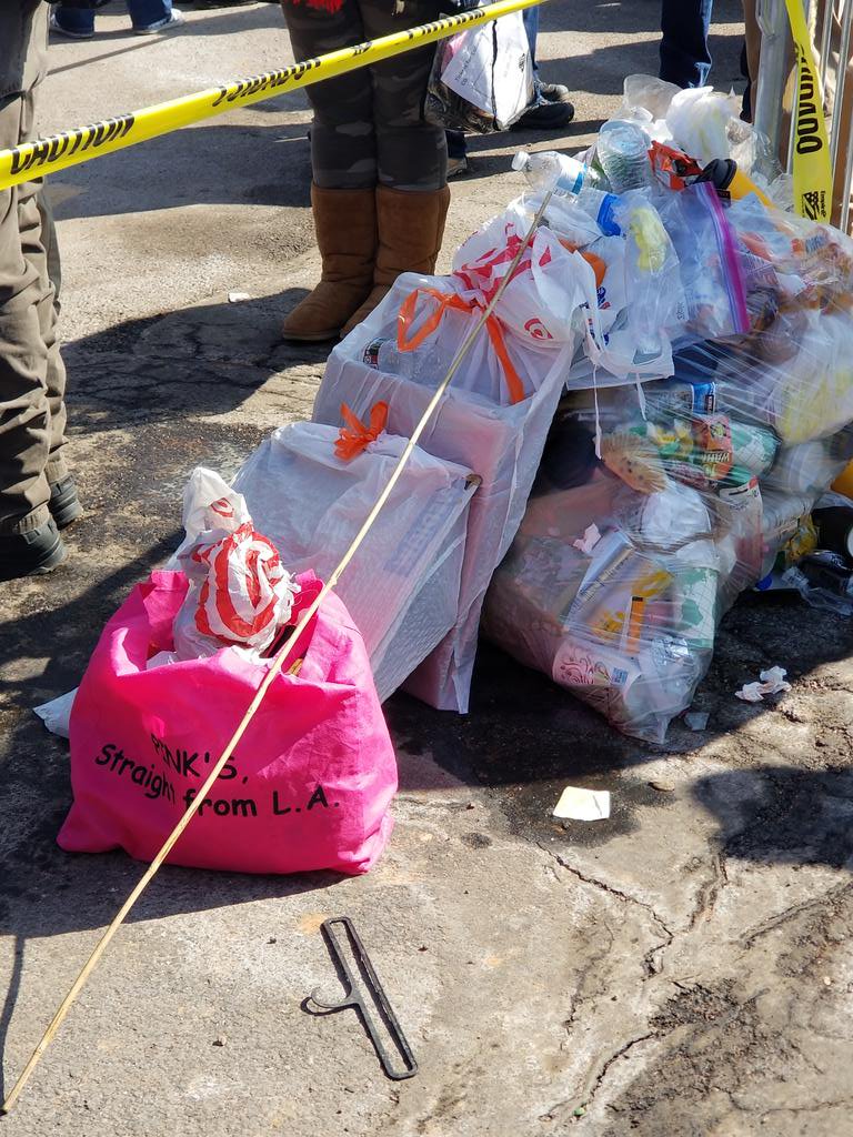 CO Springs rally, @pinkshotdogs bag used as trash bag. Seems fitting for L.A., California...wouldn't you agree? #KAG2020 #MAGA #WWG1GWA #POTUS #Trump2020Landslide #California #hotdogs #trash #QAnon #irony @POTUS @SpeakerPelosi @RepAdamSchiff