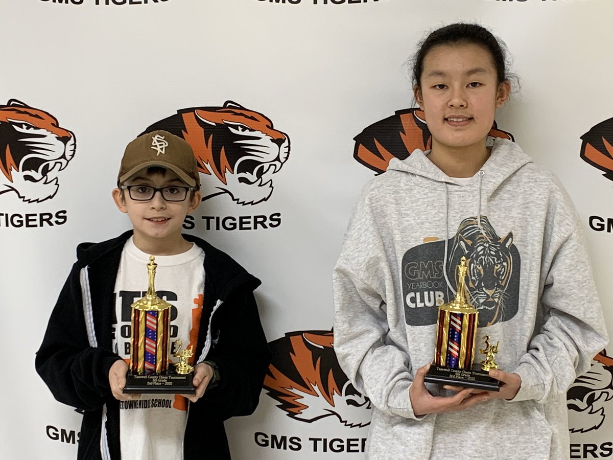 gms_tigers's tweet photo. Congratulations to Kayne Hayes who took 2nd place and Emma Kroll who took 3rd place in in the 6th grade division at Saturday’s Tazewell County Chess Tournament. https://t.co/1CEQJnU7AY
