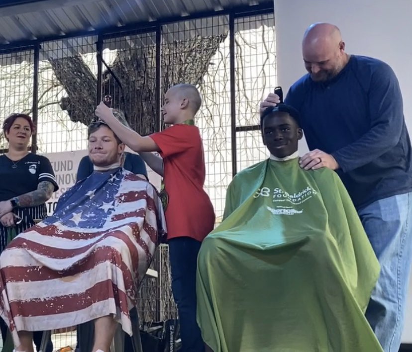 Coach_Molder's tweet photo. Clemens High School student-athletes are special! They do it right on the field, in the classroom, and in the community. Unselfishly shaved their heads and raised over $600 for childhood cancer research! Love these guys! #serviceoriented #DFYchildhoodCancers https://t.co/9MnakQlowz