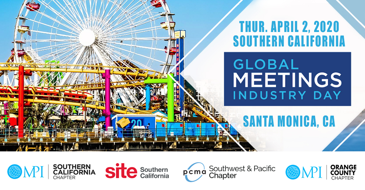 Hosted by @MPIOC, @MPISCC, @pcmaswp, and #SITESoCal, the #SoCal #GlobalMeetingsIndustryDay Celebration kicks off at Pacific Park on Thursday, April 2nd from 10 am to 2:00pm. #GMID20 #GMID #IncentiveProfs #MeetingProfs #EventProfs

Register here --> bit.ly/2PkN0FP