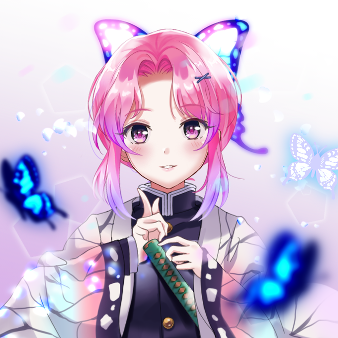 卯咲ちさ🌸🐇@ｺｽﾌﾟﾚVtuber?さんがTwitterに投稿した胡蝶しのぶ(鬼滅の刃)のイラスト。