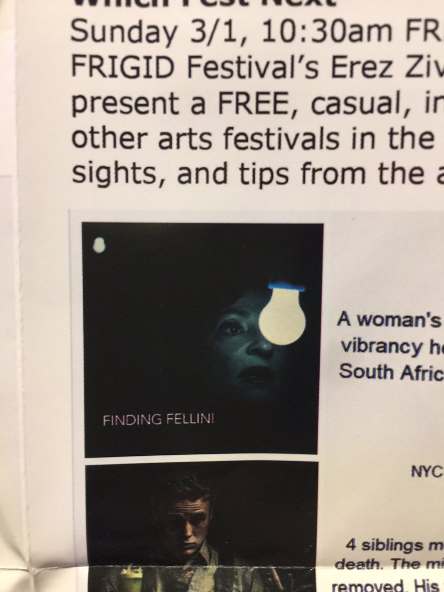 3rd Show <a href="/FRIGIDNewYork/">FRIGID New York</a> today was @theKrainetheatre Finding Fellini she only has one more show Feb 25th 850pm. Film lovers, Fellini Lovers don’t miss this show #Fellinifellinilovers #theatrefestival