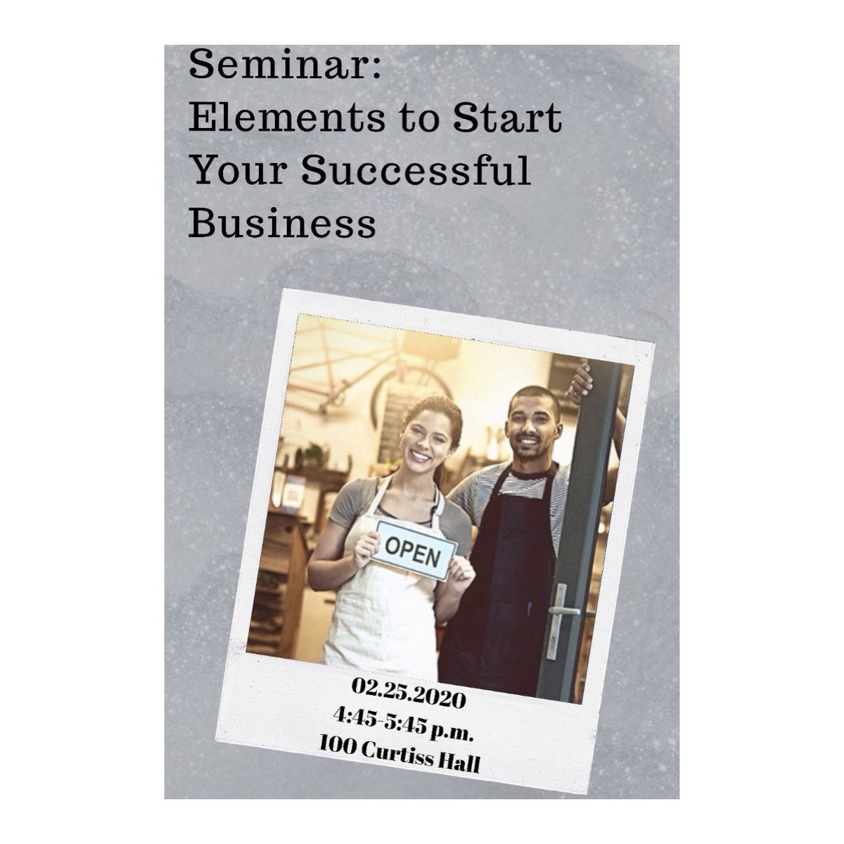 We are 2 days away! On February 25th, 2020 in Curtis Hall Room 100 from 4:45-5:45 Join the Dow Entrepreneurship Institute for a Seminar: Elements To Start Your Successful Business.  Please register at surveygizmo.com/s3/5423127/Ele…