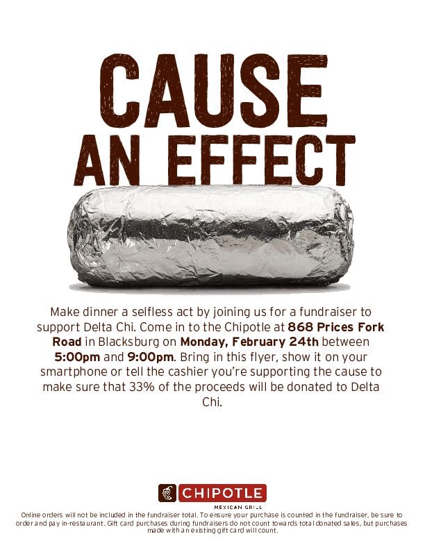 DeltaChiVT's tweet photo. It’s time! Our philanthropy begins tomorrow and we couldn’t be more excited! We will have a booth selling wristbands outside Turner tomorrow for just $2 and our percentage night at the Prices Fork Chipotle from 5-9 PM! Don’t forget to show them the flyer! https://t.co/UAIK6knKsO