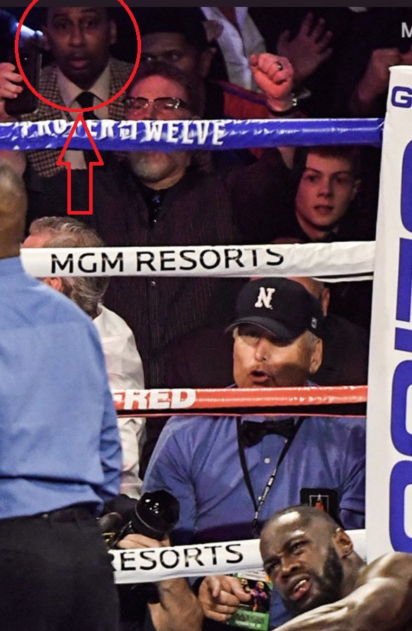 Sambomaster00's tweet photo. Stephen A.Smith : Tyson Fury will get knocked out back to the UK with one right hand from Wilder

Also Stephen A : https://t.co/JBhUetd4en