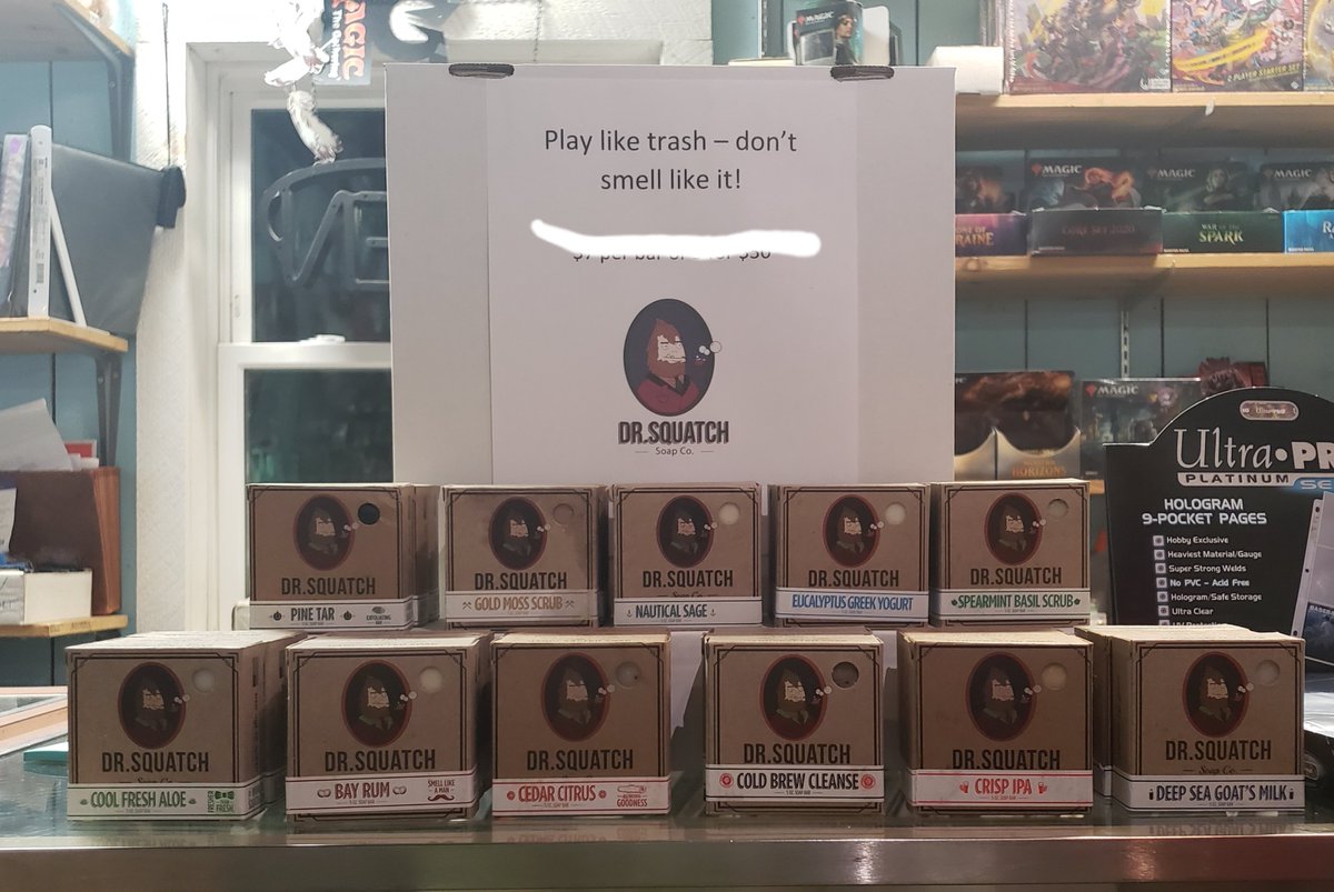 Offthewallgames's tweet image. Check this out!  We're now carrying the Internet phenomenon @DrSquatchSoapCo All Natural Hand Cut soap AND @geek_grind Whole Bean Coffee.  Come down and see for yourself!