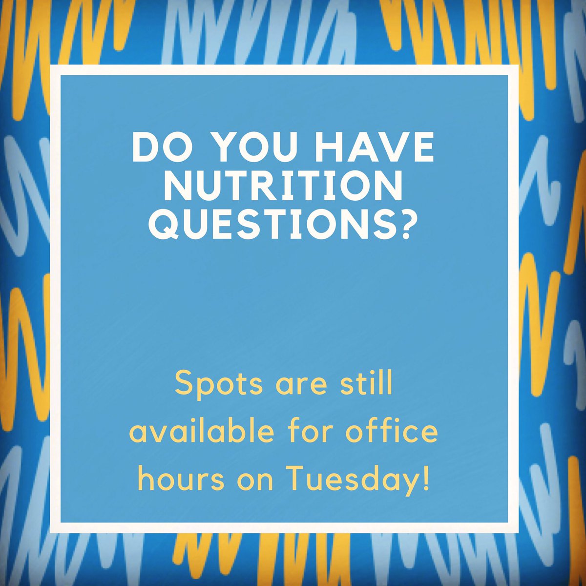 GoGriffsFuel's tweet image. Take advantage of 1 on 1 time with me to ask ? about how to choose foods on campus, what to buy for your apartment, how to manage weight or energy levels, how to build muscle mass, or anything you are wondering about!! The link to sign up is in your email.

#griffs #gogriffs