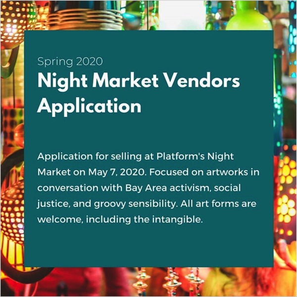ucbplatform's tweet image. Are you an artist interested in sharing or selling your craftwork along with other Bay Area artists in a lively art space? Want to showcase your performance art? Join the Platform Art Space’s Night Market on May 7, 2020! Details + form here: forms.gle/hQmHkATVBvf5Dj…