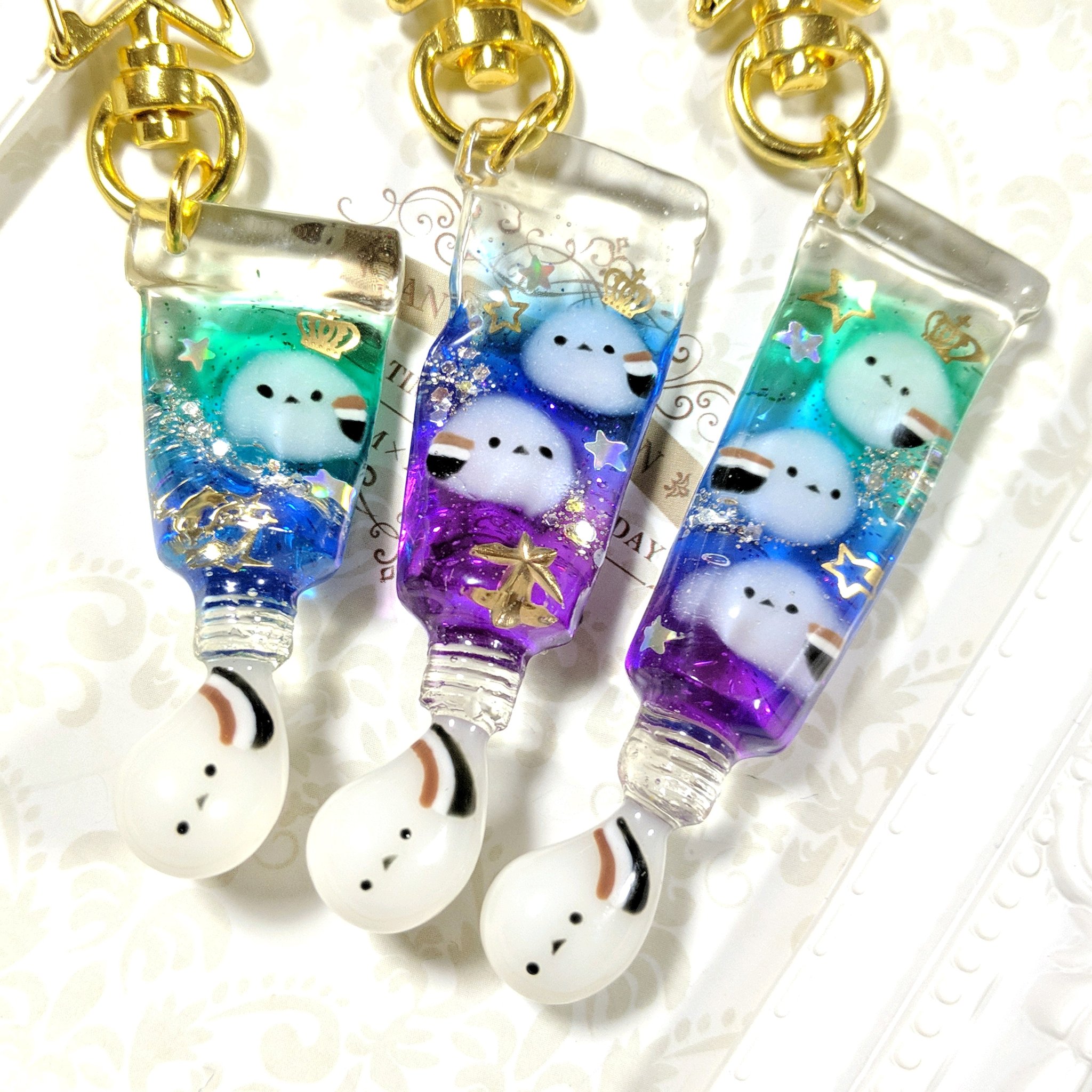 展示用/レジン/冬のメロディとシマエナガ　アイスチューリップ　蓄光　オルゴナイト レジン/アイスチューリップと冬のメロディとシマエナガ 蓄光