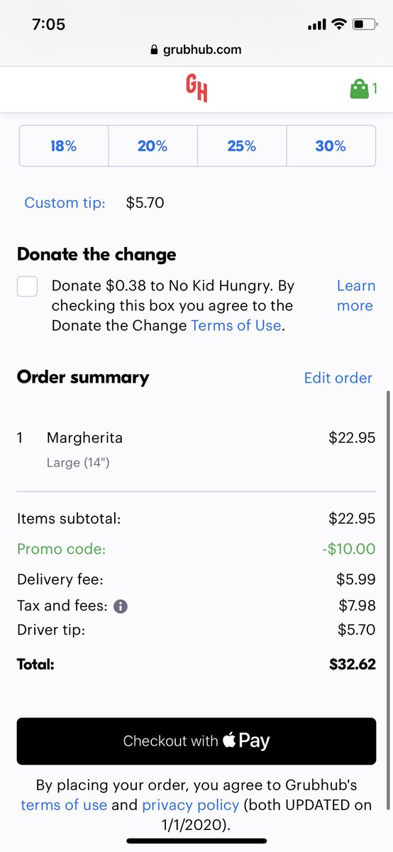 DenisJCaron's tweet photo. This is absurd to me. Even with a $10 off coupon, @Grubhub is more expensive than @FoodJets with a $5 coupon. Same item with same tip (15%). This honestly feels like Grubhub is running some sort of scam having $14 in taxes and fees. https://t.co/ITGLieasEt