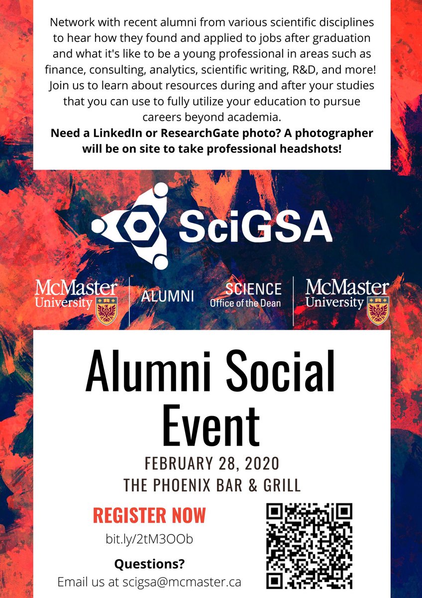 McMasterSciGSA's tweet image. Start your week off right and register for the Alumni Social Event!! Register now before we sell out! Bit.ly/2tM3OOb @McMasterAlumni @mcmastersgs @McMasterScience @MacSciGrad @Cate_Maybrey