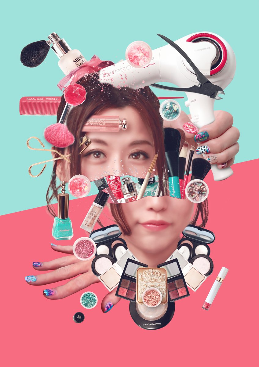 カズシフジイ超ﾃﾞｻﾞｲﾅｰｺﾗｰｼﾞｬｰ Na Tviteru インプレッションコラージュ作りました ヘアメイクネイリストの奥さんです 今回はおしゃれポップなツートンカラーにしてみました 右はアレンジカラーです コラージュ インプレッションコラージュ