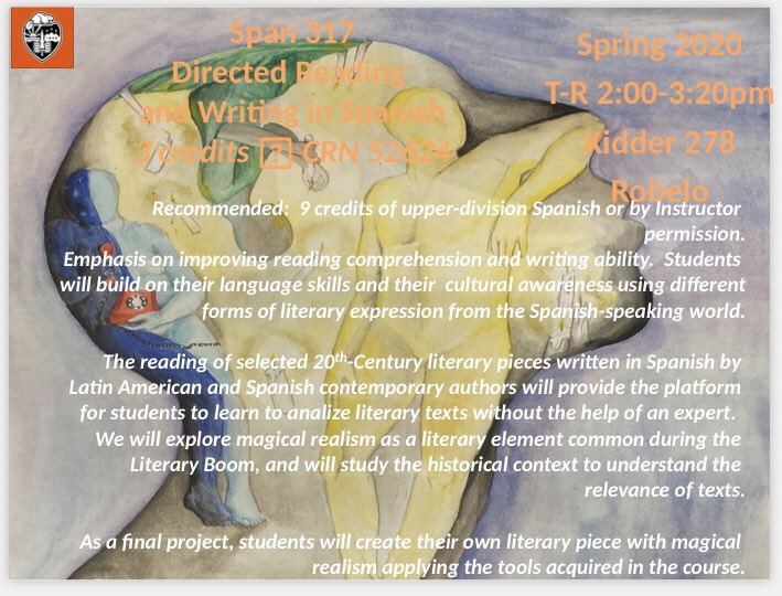 SLCSOregonState's tweet photo. @CLA_AdvisingOSU Please join us for Span 317: Directed Reading and Writing in Spanish with Lucía Robelo this Spring! TTR 2-3:20 PM #WLCOregonState #SpanishOregonState #SLCSOregonState https://t.co/KpU8fWaSuk