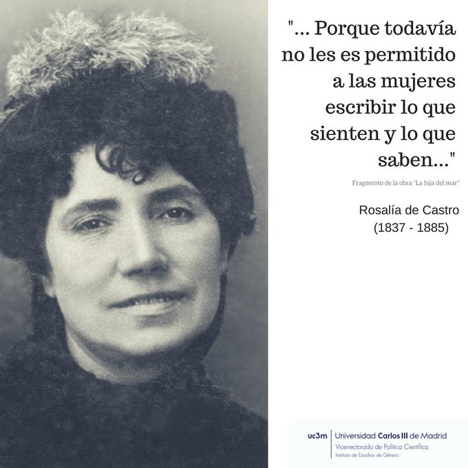 El 24 de febrero de 1837: nació una de las escritoras más universales: Rosalía de Castro.
Escribió en lengua castellana y en gallega, y mostró una gran sensibilidad hacia las situaciones de opresión de las mujeres.
#DíadeRosalía