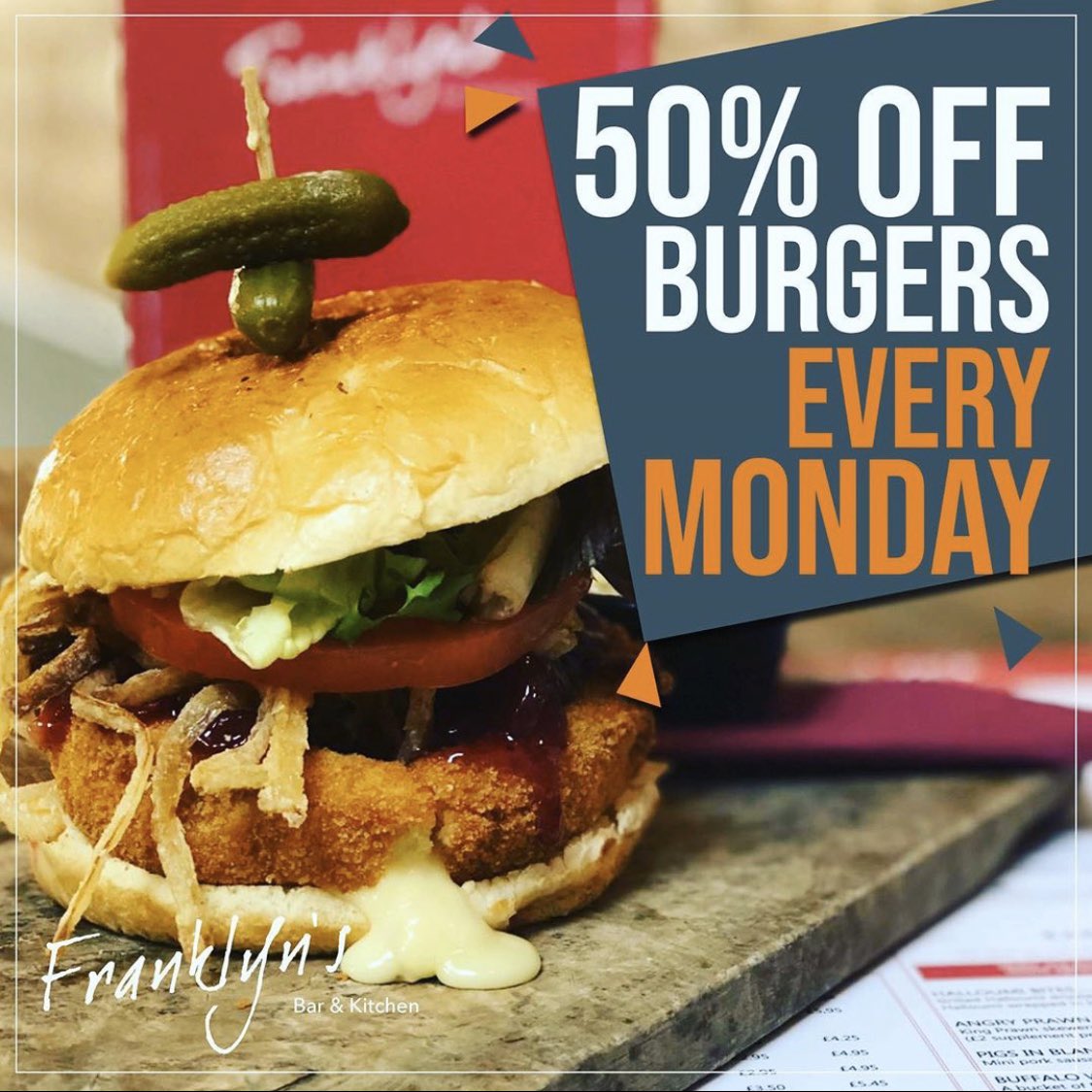 50% off our juicy, gourmet burgers every monday…Yes please! .
🍔🍔🍔🍔🍔🍔🍔🍔🍔🍔🍔
.
#halfprice #fbk #burgers #newmenu #50% #everymonday #heswall #wirral #franklynsbar #burger #franklyns #burger🍔