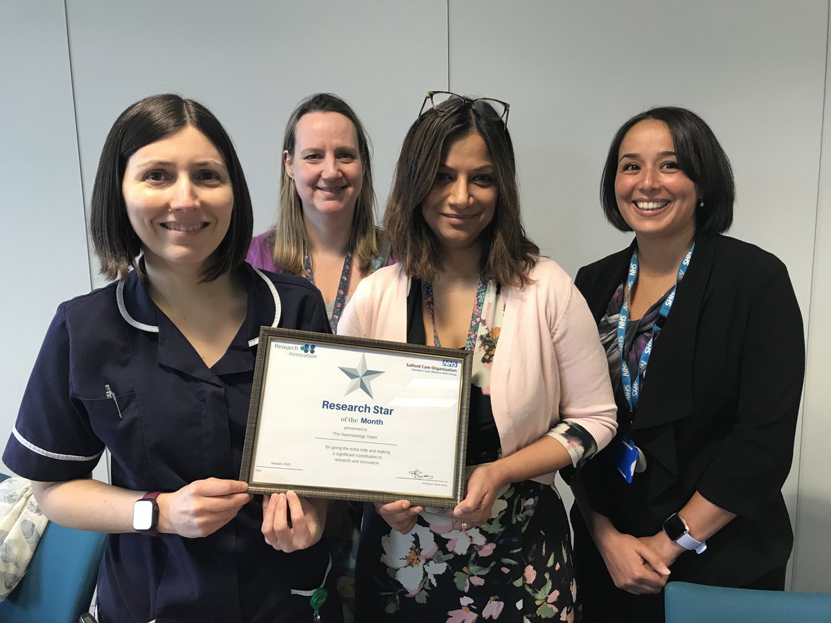 NCAresearchNHS's tweet photo. Huge thanks to the haematology team @SalfordRoyalNHS , our latest #ResearchStars of the month for the fabulous work they do to make sure patients get the chance to take part in clinical studies as part of their cancer care and treatment. Their help and enthusiasm is brilliant! https://t.co/EVlhjUofdY