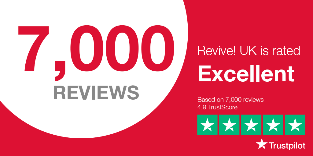 Revive_UK's tweet photo. 🎉 We hit 7,000 reviews on @Trustpilot today! 🎉
We're so proud to have a 97% rating for Excellent/Great reviews and a TrustScore of 4.9. Thanks to our team for continuing to represent our values and our customers for leaving such great feedback.
#ProudToBeRevive https://t.co/yScm2TJ8TX