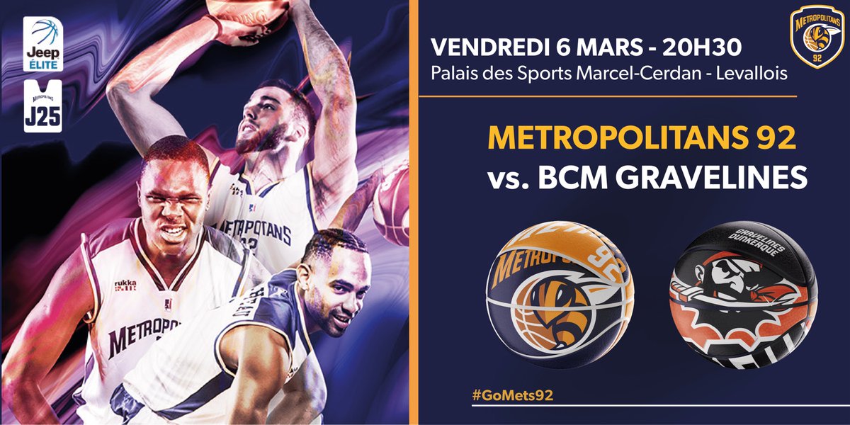 Metropolitans92's tweet photo. 🚨Les Metropolitans 92 seront bientôt de retour au Palais des Sports Marcel-Cerdan !⌛️😁
🆚 @BCMBasket 
🗓️Vendredi 6 Mars - 20H30
📌#J25  #JeepElite 

🎫Billetterie👉 https://t.co/WwvQDqzXkf
🔥On compte sur vous pour supporter votre équipe👏

#GoMets92 #Boulogne #Levallois #LNB https://t.co/JSB2Spumrh