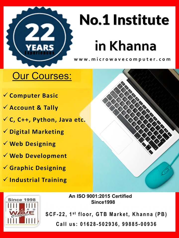 Navdeep04885856's tweet image. Micro Wave Computer Institute is the best computer institute in Khanna.
Our Courses: #Computer_Basic, #Account and #Tally, #C, #C++, #Python, #Java #Digital_Marketing, #Web_Designing, #Web_development, #Graphic_Designing, #Industrial_Training
#computer #webdesigner #Google