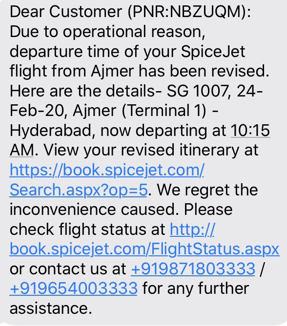 Prashant_Raman5's tweet photo. @flyspicejet @dgca @AAI_Official Taking passengers for a ride.... Wake up Airline authorities... Scheduled departure time was 09:20 am from Ajmer to Hyderabad Now see the series of messages I received from Spicejet. https://t.co/Af8GZNvg5I