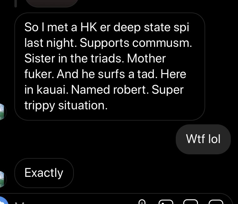 hurtingbombz's tweet photo. An IG follower of mine convinced she met a Cantonese CCP spy whilst catching waves in Hawaii.
I think that’s enough Instagram for one day.
#anythingforthegram https://t.co/TdbIQDeSQ8