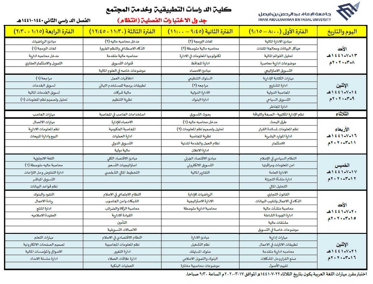 تجربتي لـ السنة الأولى في جامعة الأمام عبد الرحمن الفيصل مدونـة تختص بالسنة الثانية في كليـة الدراسات التطبيقية وخدمة المجتمع