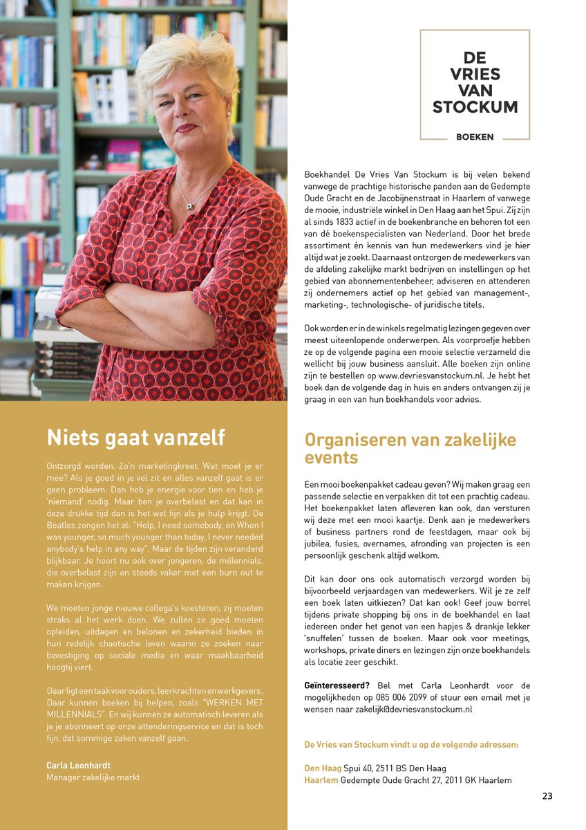 De Vries Van Stockum Haarlem met een mooi artikel in de nieuwste editie van InfoRegio. Over meer dan boeken. Namelijk het organiseren van zakelijke events, dat niets vanzelf gaat en het koesteren van werknemers. Zoek je nog een mooi boek? Hier hebben ze een uitgebreide collectie!