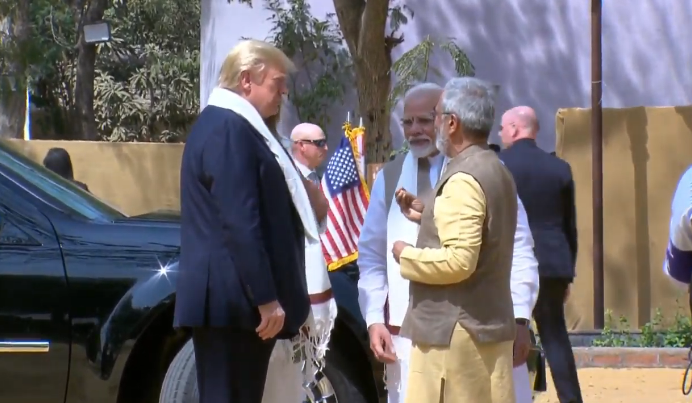 BJP4India's tweet image. PM Shri @narendramodi and President @realDonaldTrump visit Sabarmati Ashram in Ahmedabad, Gujarat. #NamasteTrump