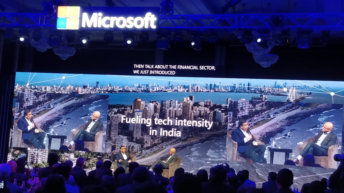 CNBCTV18Live's tweet photo. @satyanadella @Microsoft @MicrosoftIndia @ShereenBhan @kritika_saxena1 @flameoftruth #FutureDecoded | Prime Minister @narendramodi gave us the vision of ‘Digital India’; privileged to play a very small role in ‘Digital India’ with the launch of @reliancejio, Reliance Ind CMD Mukesh Ambani tells @satyanadella https://t.co/VmcmqJVt3B