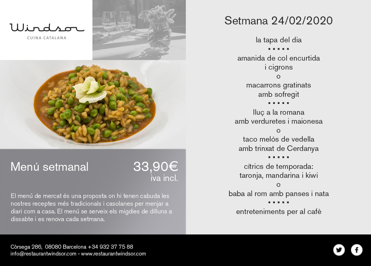 El menú de mercat de Restaurant Windsor es 👌