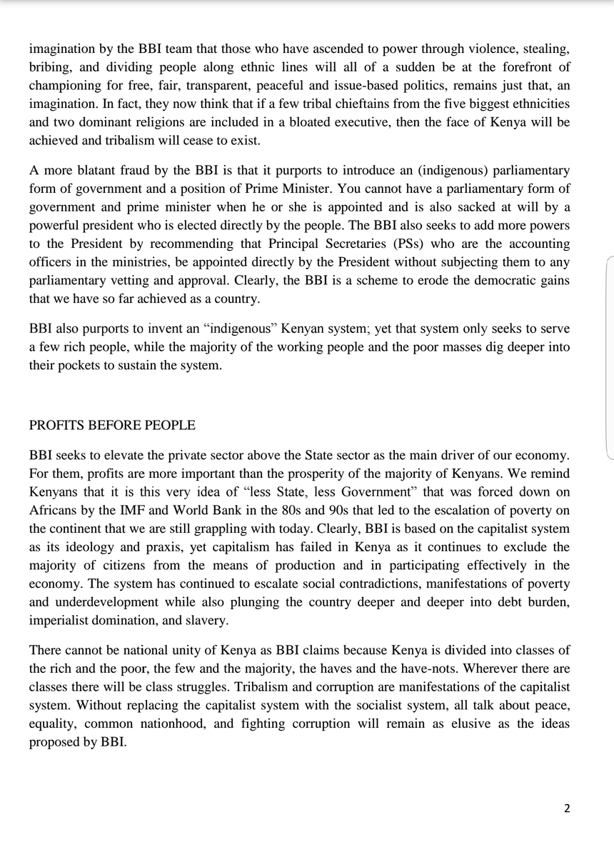 WachiraBW's tweet photo. The Communist Party of Kenya calls on all Kenyans to reject the BBI Project. https://t.co/HzJnbZk5nW