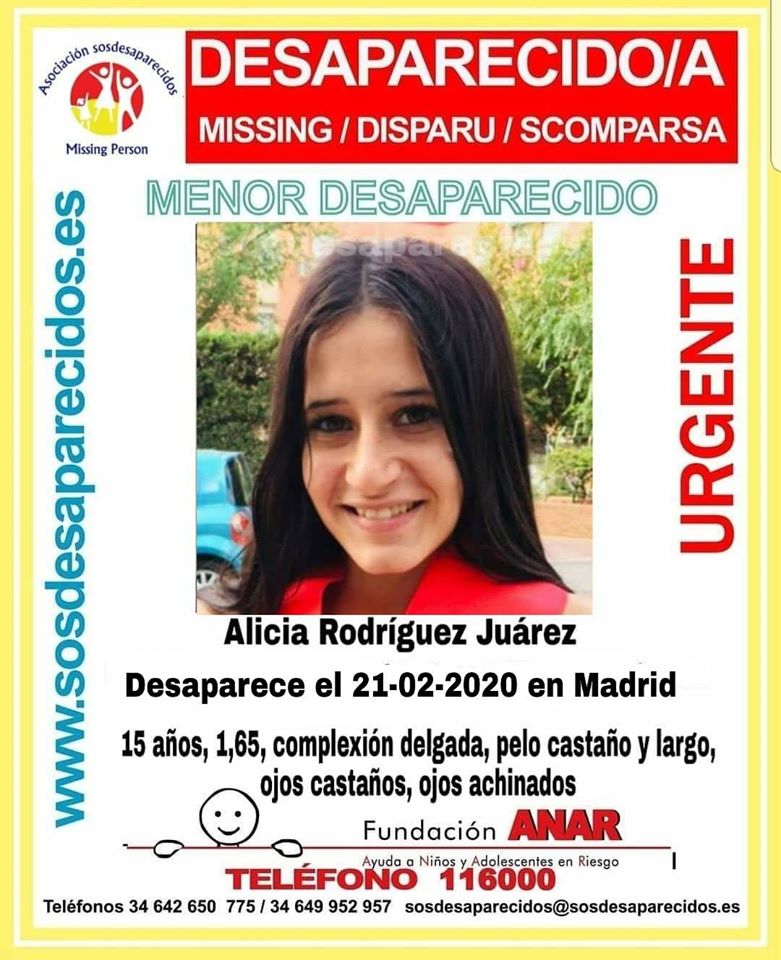 🆘 # MUYURGENTE ⚠️

Esta es Alicia, una #menor que ha #desaparecido en #Madrid 

Si la ha visto, llámanos:

☎# 062
☎  091
☎  112

 # Colabora, tu RT es importante y puede ayudar mucho.