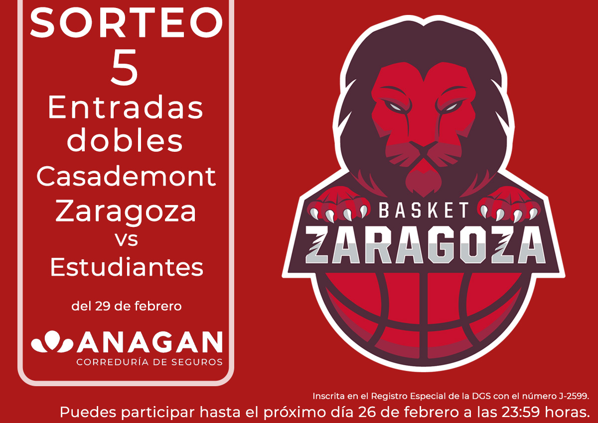 ANAGANSEGUROS's tweet photo. #Sorteo 5 entradas dobles para el partido de @BasketZaragoza y @MovistarEstu del 29 de febrero

Participa hasta 23:59h del 26 de febrero:
👉tienes que ser seguidor de @ANAGANSEGUROS
👉RT esta publicación
👉comenta con quién irías a ver el partido

Bases👉https://t.co/2hElua89lp https://t.co/SQxvb7tBJ1