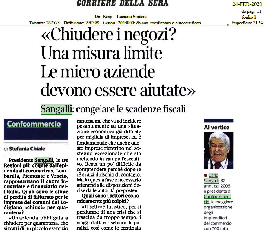 #Coronavirus Il presidente #Sangalli al <a href="/Corriere/">Corriere della Sera</a>: "Chiudere i #negozi? Una misura limite. Le micro aziende devono essere aiutate". <a href="/Palazzo_Chigi/">Palazzo_Chigi</a> <a href="/MEF_GOV/">MEF</a> 
Leggi l'intervista su confcommercio.it