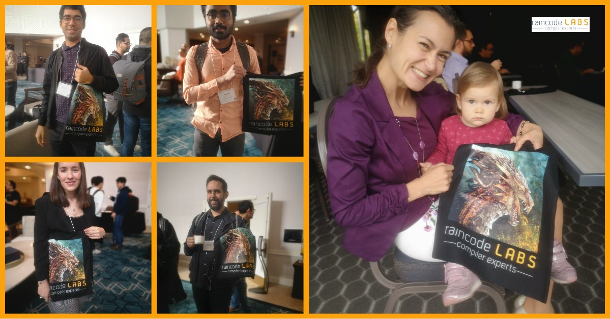 RaincodeLabs's tweet image. Met a lot of great people before the talks!  Everyone except the baby seemed pleased to sport the dragon sac! 🤣  @cc2020conf @ppetoumenos @JimboreanAlexa