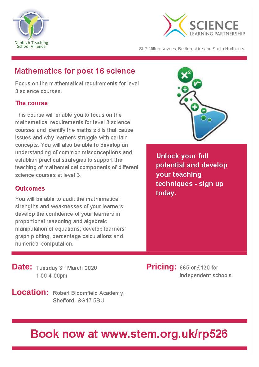 Would you like support with addressing maths in post-16 science teaching?  This course will provide fantastic guidelines to help you to assist your learners. stem.org.uk/cpd/461315/mat… <a href="/STEMLearningUK/">STEM Learning</a> @BEST_TeachingSc #STEMUK #teaching