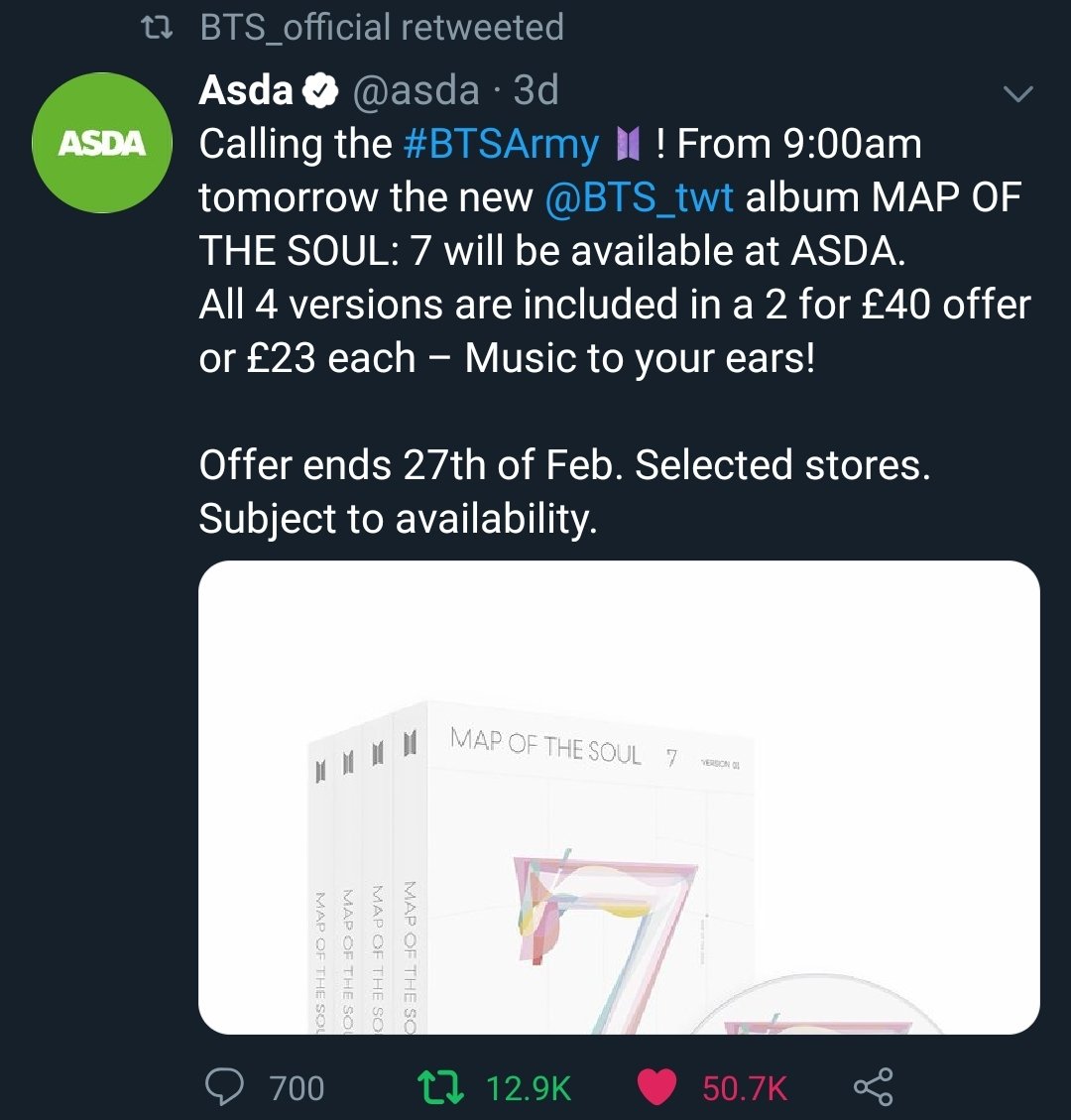 BTS UK ARMY UNITE β· (Rest) (@btsukunite) on Twitter photo Not at how <a href="/bts_bighit/">BTS_official</a> retweeted Asda...π₯Ί
UK ARMY, our time is now...π₯Ίπ¬π§π ~ L
<a href="/BTS_twt/">λ°©νμλ
λ¨</a> #BTS #MAP_OF_THE_SOUL_7 Not at how <a href="/bts_bighit/">BTS_official</a> retweeted Asda...π₯Ί
UK ARMY, our time is now...π₯Ίπ¬π§π ~ L
<a href="/BTS_twt/">λ°©νμλ
λ¨</a> #BTS #MAP_OF_THE_SOUL_7