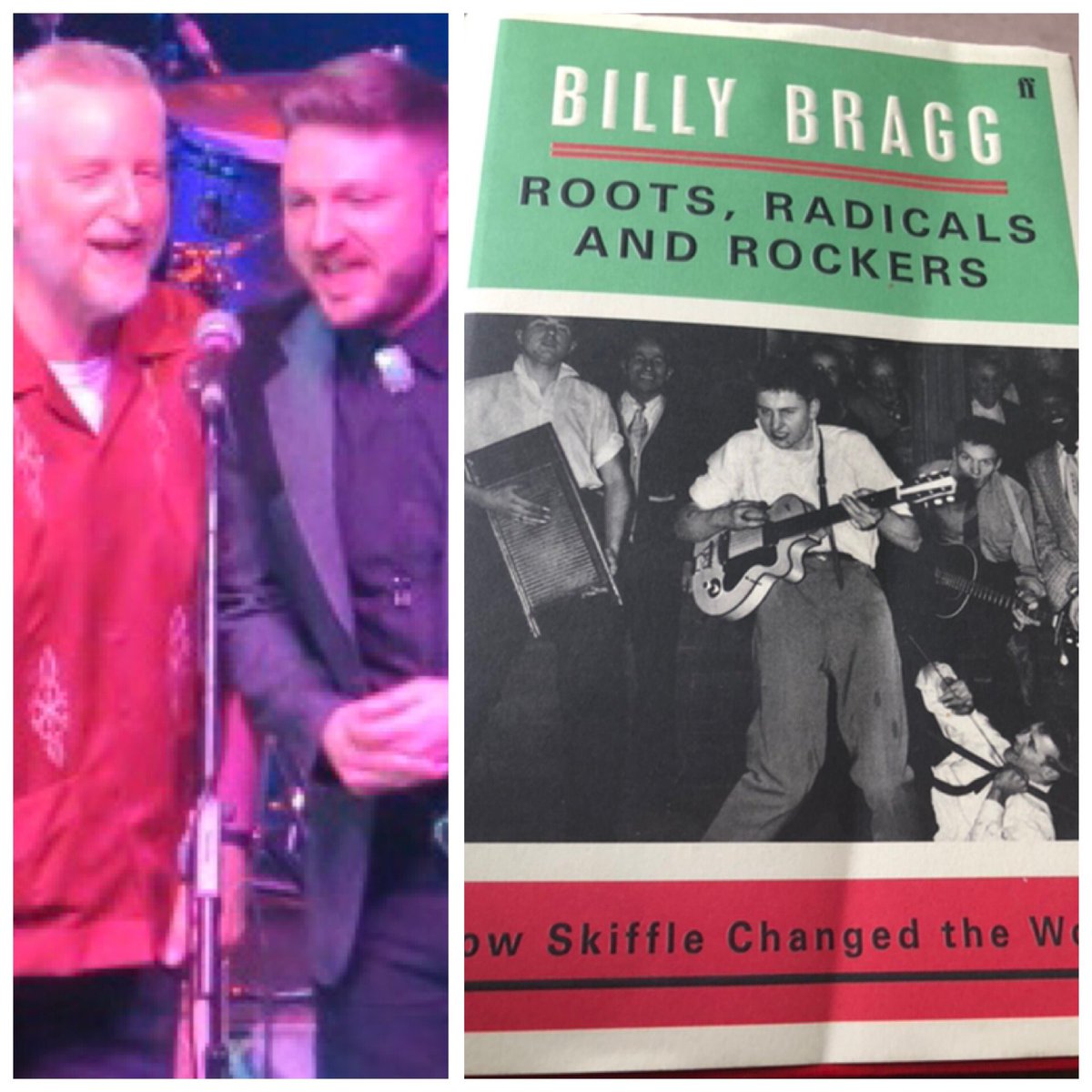 RalphMcLeanShow's tweet photo. A couple of weeks back I was watching @billybragg &amp; @peter_donegan sing #rockislandline at @TheAMAUK awards do. Today I finally picked up a hardback edition of Billy’s brilliant skiffle history #rootsradicalsandrockers Next week I’ll pick up a tea chest bass!! #skifflerules https://t.co/7x9eZXUxSR