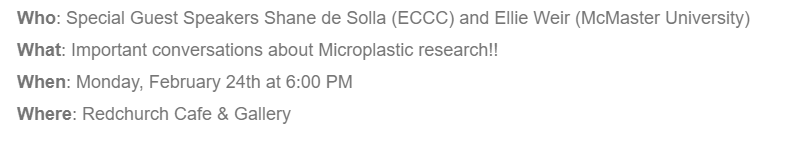 MacEMSD's tweet image. Tonight is the first @MacWaterNetSC seminar of 2020! It&apos;s all about microplastics at Redchurch Cafe and Gallery tonight at 6!
