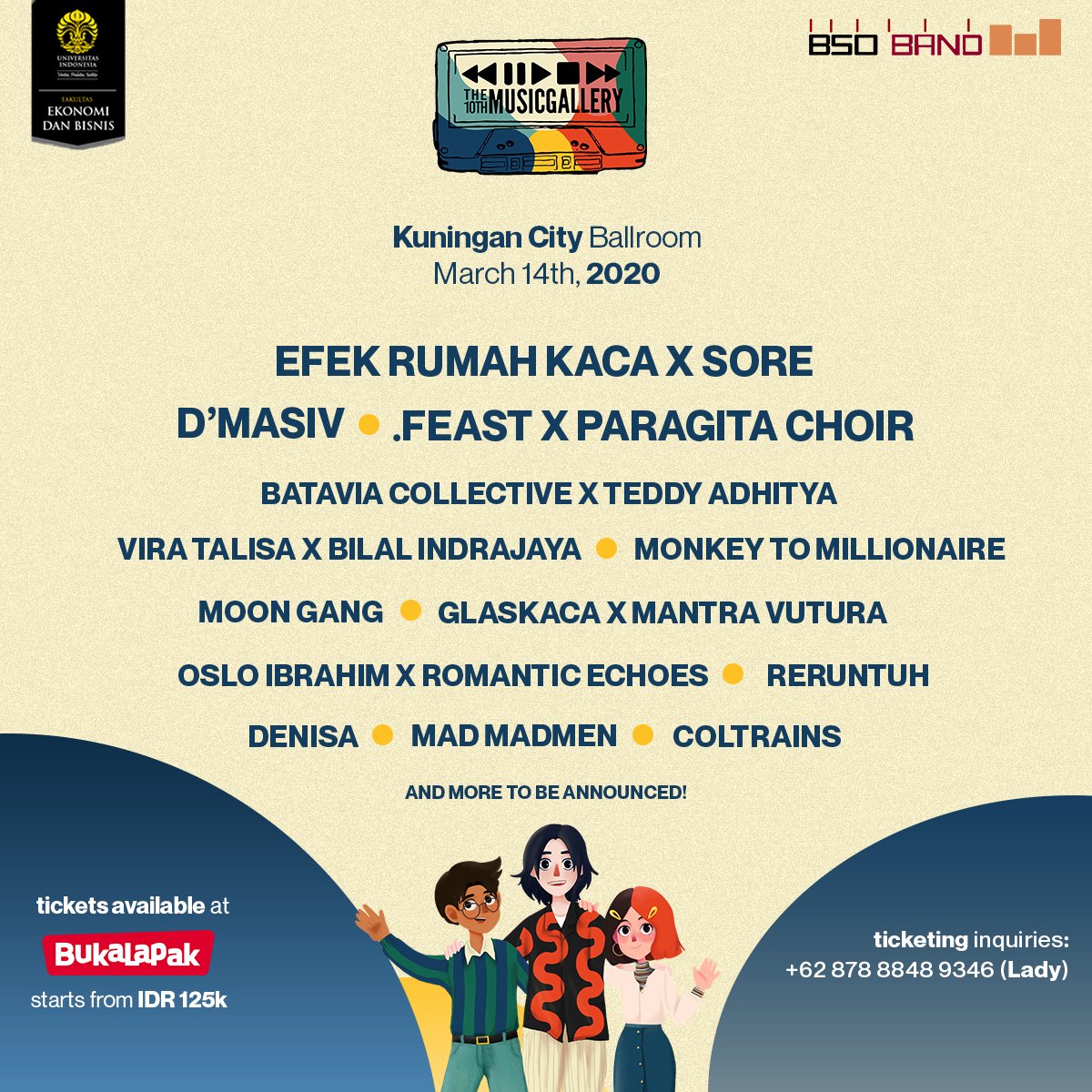 KOLONI GIGS (@kolonigigs_) on Twitter photo Crowdsurfren Jakarta
THE 10Th Music Gallery | <a href="/efekrumahkaca/">efekrumahkaca</a> x <a href="/SOREband/">SORE</a>, <a href="/DMASIV/">D'MASIV</a>, <a href="/listentofeast/">.Feast dari Earth-05</a> x Paragita Choir, <a href="/monkey2mill/">MonkeyToMillionaire</a> etc
14 Maret 2020 | Kuningan City Ballroom, Jakarta
Info: <a href="/MusicGallery_/">The Music Gallery</a>
instagram.com/p/B88r-tLl12X/…
#kolonigigs #musicgallery Crowdsurfren Jakarta
THE 10Th Music Gallery | <a href="/efekrumahkaca/">efekrumahkaca</a> x <a href="/SOREband/">SORE</a>, <a href="/DMASIV/">D'MASIV</a>, <a href="/listentofeast/">.Feast dari Earth-05</a> x Paragita Choir, <a href="/monkey2mill/">MonkeyToMillionaire</a> etc
14 Maret 2020 | Kuningan City Ballroom, Jakarta
Info: <a href="/MusicGallery_/">The Music Gallery</a>
instagram.com/p/B88r-tLl12X/…
#kolonigigs #musicgallery
