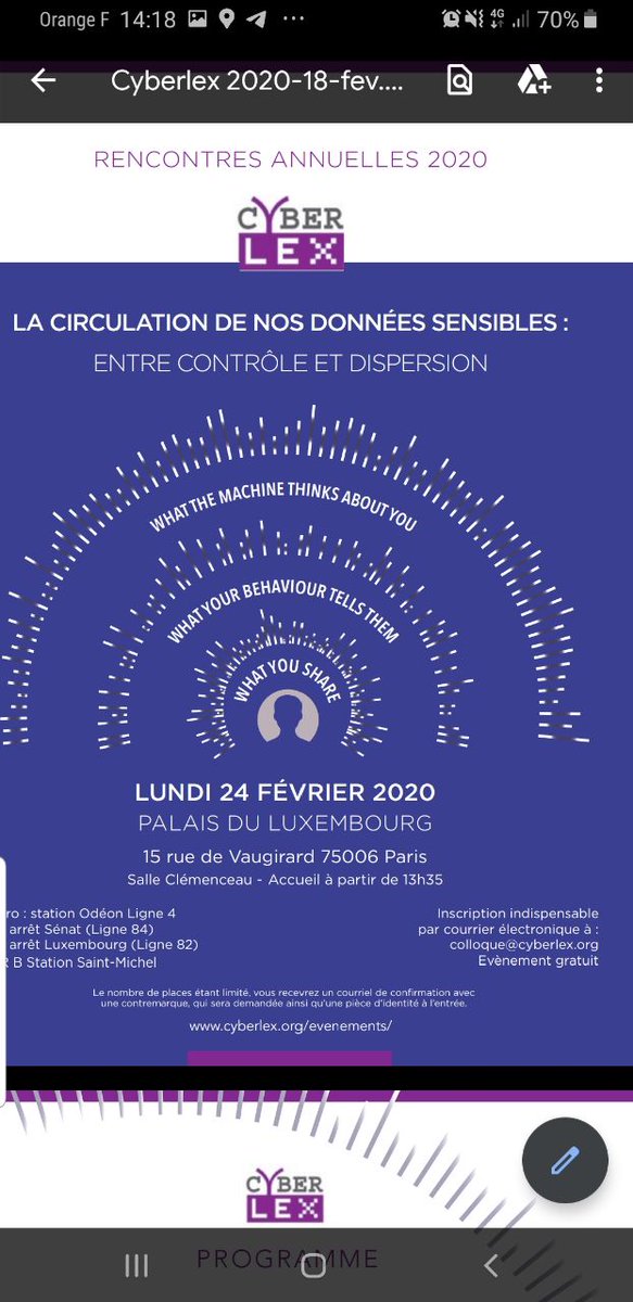 Au Sénat pour #cyberlex2020 durant lequel j'interviendrai sur les données personnelles, l'État et le contrôle lors d'une table ronde. 
<a href="/reesmarc/">marc rees</a>