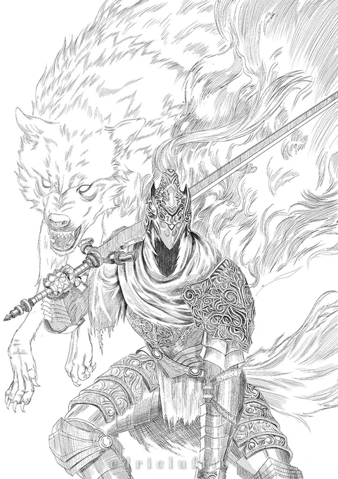 I went to the abyss and returned to sketch out the face of my killer, and his big white doggo. #Artorias from #DarkSouls @fromsoftware_pr @DarkSoulsGame 
#artistsoftwitter 