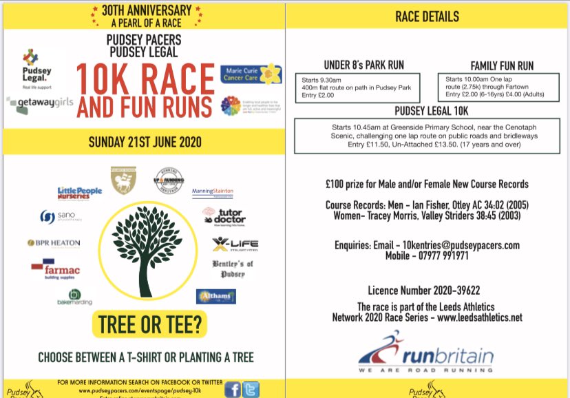 Our fab new 2020 race flyer. We’ve reduced the size, changing the ink/paper and ordered less, all in our quest to be a bit greener. Look out for them! 
Have you entered yet?