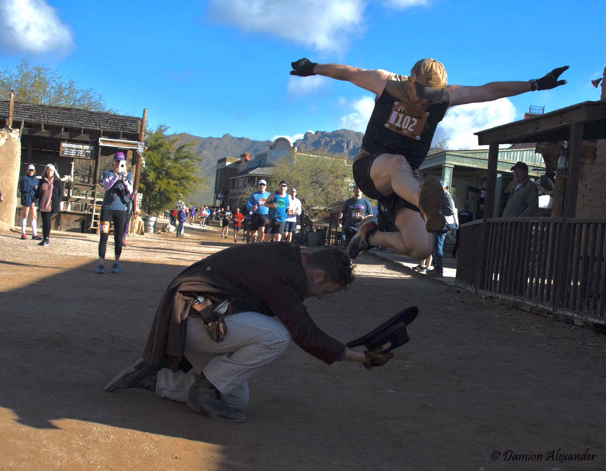 AzRobChef's tweet photo. So I jumped a cowboy in Old Tucson ... he made some disparaging remarks just kidding no one was hurt🤣 #runtucson TMC @OldTucsonStudio 4 mile trail run! FUN! #CHEF #teamchocolatemilk #realworks Photo: Damion Alexander https://t.co/mMbCk4VDH5