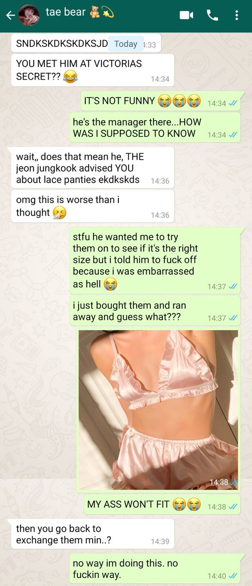 jikooksIick's tweet photo. 「 baby pink 」 

#jikookau where jimin enters a Victoria Secret shop to buy some new panties but when he realizes the manager is none other than Jeon Jungkook, his long lost highschool enemy, the only thing they find to do is argue over jimin's ass measurements. https://t.co/Y0cHT6BJ7N
