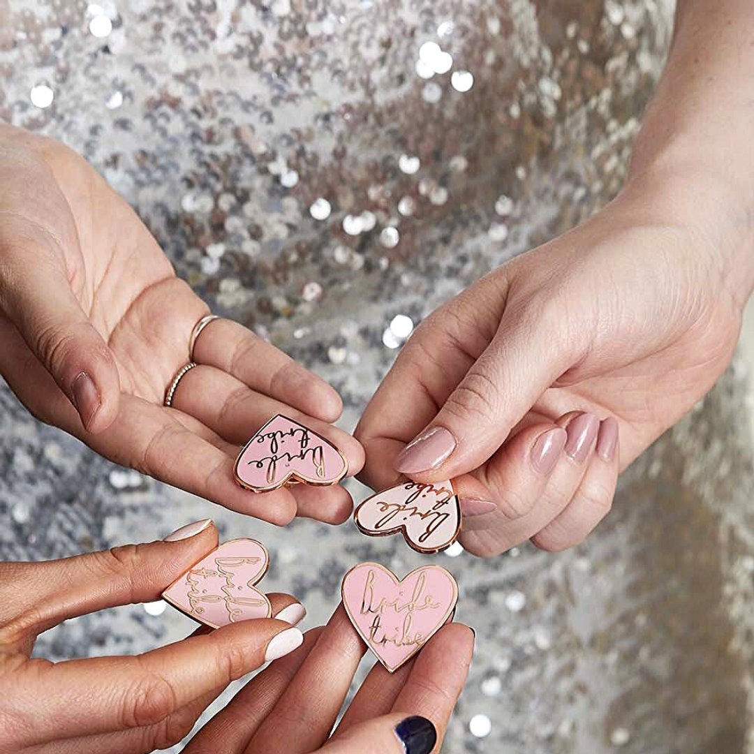 Bride Tribe enamel badges available to pre-order now! 💕👯 ow.ly/Z1fK50yucBa #bridetribe #bridesmaidgift