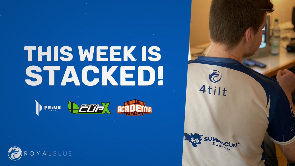 RoyalBlue_GG's tweet photo. Another week of esports madness!
Stay tuned for @PrimeLeague , @TeamCalyptus #CalyptusCupX and @MunichSmash #MSA6 ๐ฅ https://t.co/Fd5L66u4qr